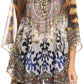 Sakkas Sloane Women's Printed V Neck Loose Fit Casual Circle Top Blouse with Ties
