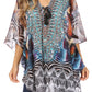 Sakkas Sloane Women's Printed V Neck Loose Fit Casual Circle Top Blouse with Ties