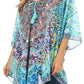 Sakkas Sloane Women's Printed V Neck Loose Fit Casual Circle Top Blouse with Ties