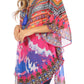 Sakkas Sloane Women's Printed V Neck Loose Fit Casual Circle Top Blouse with Ties
