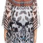 Sakkas Sloane Women's Printed V Neck Loose Fit Casual Circle Top Blouse with Ties