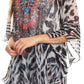 Sakkas Sloane Women's Printed V Neck Loose Fit Casual Circle Top Blouse with Ties