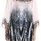Sakkas Sloane Women's Printed V Neck Loose Fit Casual Circle Top Blouse with Ties