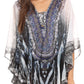 Sakkas Sloane Women's Printed V Neck Loose Fit Casual Circle Top Blouse with Ties