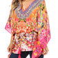 Sakkas Danis Women's Oversized Casual Pullover V-neck Short Sleeve Boho Top Blouse