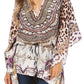 Sakkas Danis Women's Oversized Casual Pullover V-neck Short Sleeve Boho Top Blouse