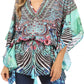 Sakkas Danis Women's Oversized Casual Pullover V-neck Short Sleeve Boho Top Blouse