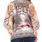 Sakkas Danis Women's Oversized Casual Pullover V-neck Short Sleeve Boho Top Blouse