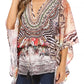 Sakkas Danis Women's Oversized Casual Pullover V-neck Short Sleeve Boho Top Blouse