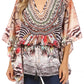 Sakkas Danis Women's Oversized Casual Pullover V-neck Short Sleeve Boho Top Blouse