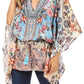 Sakkas Danis Women's Oversized Casual Pullover V-neck Short Sleeve Boho Top Blouse