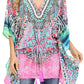 Sakkas Danis Women's Oversized Casual Pullover V-neck Short Sleeve Boho Top Blouse