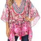 Sakkas Danis Women's Oversized Casual Pullover V-neck Short Sleeve Boho Top Blouse