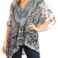 Sakkas Danis Women's Oversized Casual Pullover V-neck Short Sleeve Boho Top Blouse