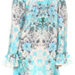 Sakkas Riza Women's Off Shoulder Long Sleeve Tunic Shirt Short Dress with Print