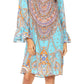 Sakkas Riza Women's Off Shoulder Long Sleeve Tunic Shirt Short Dress with Print