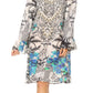 Sakkas Riza Women's Off Shoulder Long Sleeve Tunic Shirt Short Dress with Print