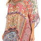 Sakkas Tanya Women's Short Sleeve Floral Print Loose Blouse Tunic V-neck Silky