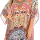 Sakkas Tanya Women's Short Sleeve Floral Print Loose Blouse Tunic V-neck Silky
