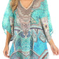 Sakkas Tanya Women's Short Sleeve Floral Print Loose Blouse Tunic V-neck Silky
