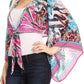 Sakkas Amita Printed Embellished Kaftan Front Tie Kimono Sleeve Crop Top Shrug