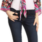 Sakkas Amita Printed Embellished Kaftan Front Tie Kimono Sleeve Crop Top Shrug