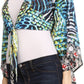 Sakkas Amita Printed Embellished Kaftan Front Tie Kimono Sleeve Crop Top Shrug