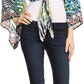 Sakkas Amita Printed Embellished Kaftan Front Tie Kimono Sleeve Crop Top Shrug