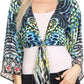 Sakkas Amita Printed Embellished Kaftan Front Tie Kimono Sleeve Crop Top Shrug