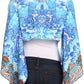 Sakkas Amita Printed Embellished Kaftan Front Tie Kimono Sleeve Crop Top Shrug