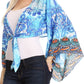 Sakkas Amita Printed Embellished Kaftan Front Tie Kimono Sleeve Crop Top Shrug