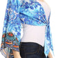 Sakkas Amita Printed Embellished Kaftan Front Tie Kimono Sleeve Crop Top Shrug