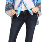 Sakkas Amita Printed Embellished Kaftan Front Tie Kimono Sleeve Crop Top Shrug