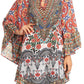 Sakkas Delu Flowy V Neck Blouse Top with Ruffled Trim and Rhinestones