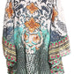 Sakkas Delu Flowy V Neck Blouse Top with Ruffled Trim and Rhinestones