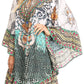 Sakkas Delu Flowy V Neck Blouse Top with Ruffled Trim and Rhinestones