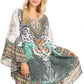 Sakkas Delu Flowy V Neck Blouse Top with Ruffled Trim and Rhinestones