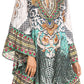 Sakkas Delu Flowy V Neck Blouse Top with Ruffled Trim and Rhinestones