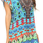 Sakkas Lesedi Top Blouse With Cap Sleeves Colorful Print and Rhinestones