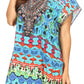 Sakkas Lesedi Top Blouse With Cap Sleeves Colorful Print and Rhinestones