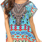 Sakkas Lesedi Top Blouse With Cap Sleeves Colorful Print and Rhinestones