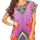 Sakkas Lesedi Top Blouse With Cap Sleeves Colorful Print and Rhinestones
