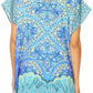 Sakkas Lesedi Top Blouse With Cap Sleeves Colorful Print and Rhinestones