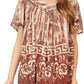 Sakkas Audry Flutter Sleeve V-Neck Batik Top with Sequins and Embroidery
