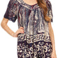 Sakkas Audry Flutter Sleeve V-Neck Batik Top with Sequins and Embroidery