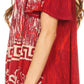 Sakkas Audry Flutter Sleeve V-Neck Batik Top with Sequins and Embroidery