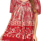Sakkas Audry Flutter Sleeve V-Neck Batik Top with Sequins and Embroidery