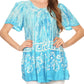 Sakkas Audry Flutter Sleeve V-Neck Batik Top with Sequins and Embroidery