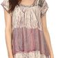 Sakkas Maritza Short Sleeve Batik Top with Crochet Embroidery and Sequins