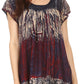 Sakkas Maritza Short Sleeve Batik Top with Crochet Embroidery and Sequins